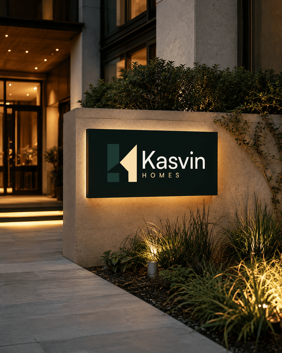 Kasvin Homes exterior signage mockup